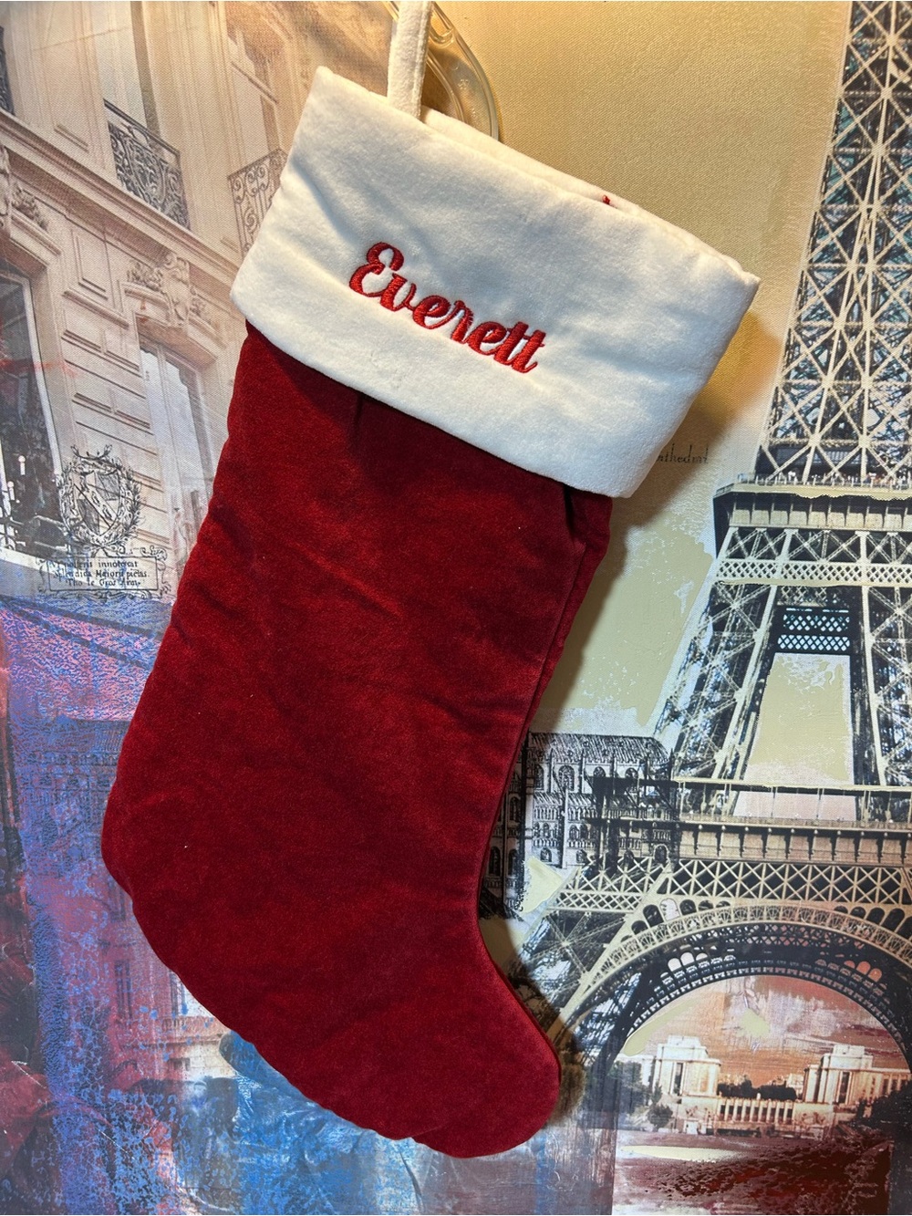 Pottery Barn stocking Everett Christmas red velvet NWT classic new kids medium